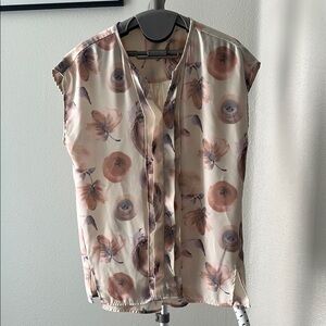 Pleione Women's Blouse with Floral and Circle Pattern - Cream and Brown